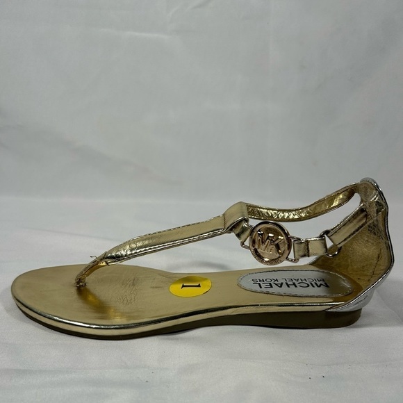 Michael Kors Girls Thong Strappy Metallic Sandals Logo Kids Shoes Sz 1 - Picture 1 of 9